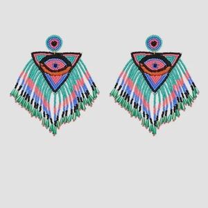 America & Beyond evil eye love triangle Vibrant Geometric Beaded Earrings
